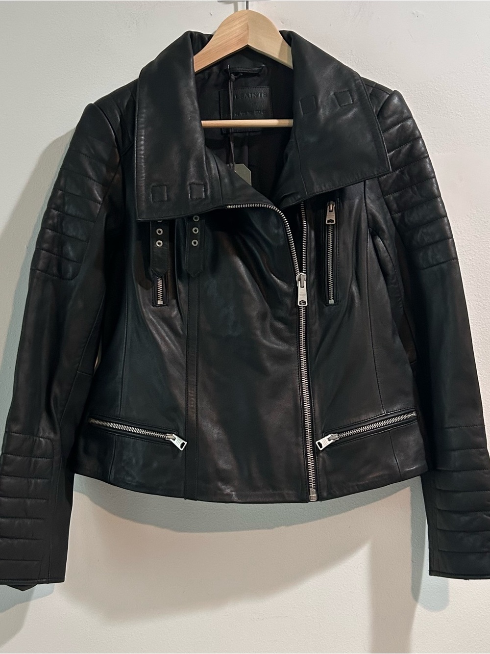 440$ALLSAINTS Steine Black Leather Biker Moto Jacket NWT Size 10 - Picture 3 of 13